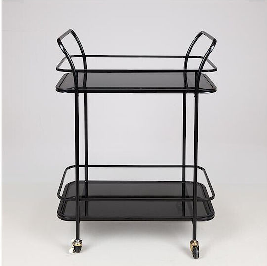 Rectangular Side Glass Coffee Table with Black Wheels W54xL33xH84cm