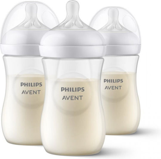 Philips Plastic Baby Bottle Natural Response Anti-Colic with Silicone Teat for 3-6 Months Transparent 260ml 3 Pieces