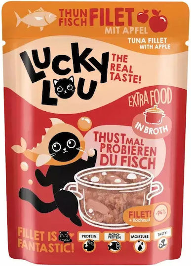 Lucky Lou Extrafood Nassfutter für Erwachsene Katzen in Beutel mit Thunfisch, Fisch, Lachs, Shrimps, Huhn und Gemüse ohne Getreide & Gluten 70gr