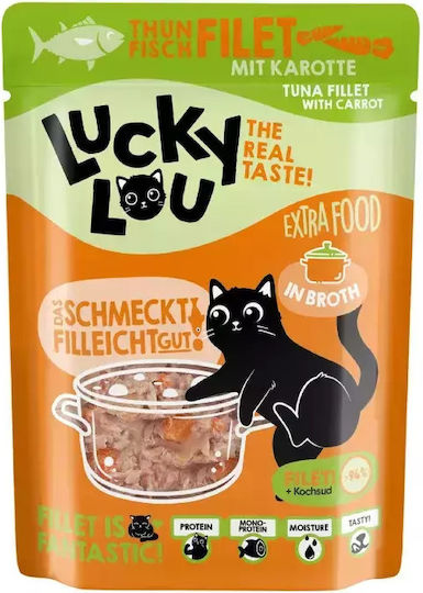 Lucky Lou Extrafood Wet Food for Cats in Pouches with Tuna, Fish, Salmon, Shrimps, Chicken and Vegetables Grain-Free & Gluten-Free 70gr