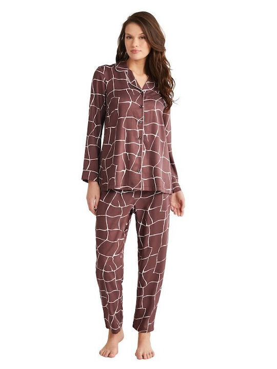 Penye Mood Winter Damen Pyjama-Set Braun