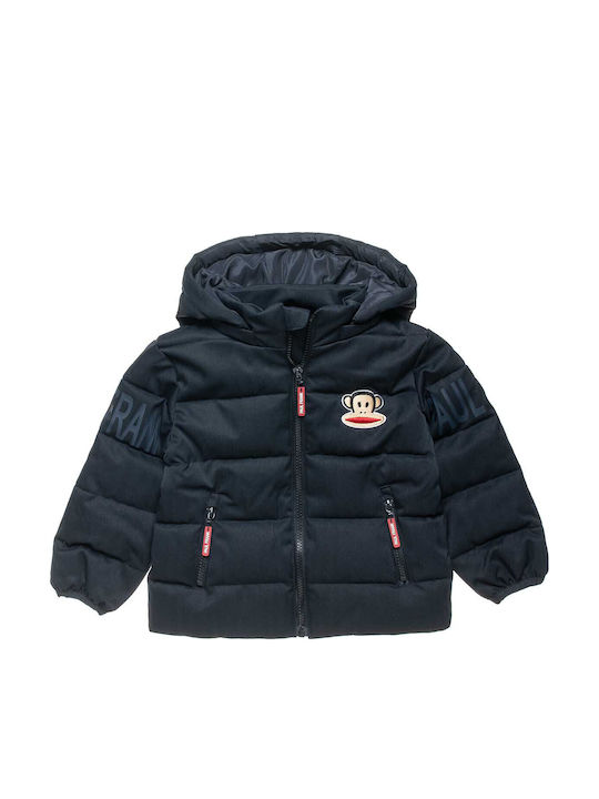 Kids Quilted Short Jacket with Hood Navy Blue