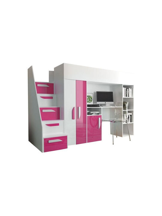 Kids Bed Loft Bed Single with Storage Space Whi...
