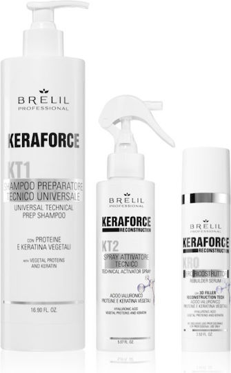 Brelil Keraforce Σετ Περιποίησης Μαλλιών Αναδόμησης & Θρέψης με Σαμπουάν, Serum & Spray 3τμχ