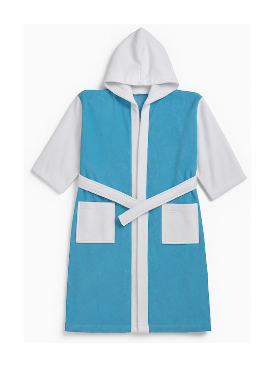 Domina Kids Hooded Bathrobe Turquoise White
