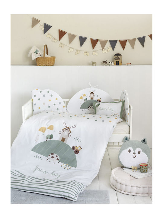 Nima Cotton Baby Quilt Farm Baby 100x140cm White, Green, Beige