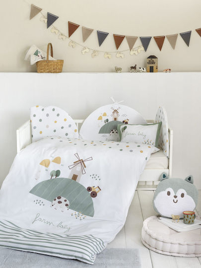Nima Farm Baby Бебешка кувертюра Памук White, Green, Beige 100x140см