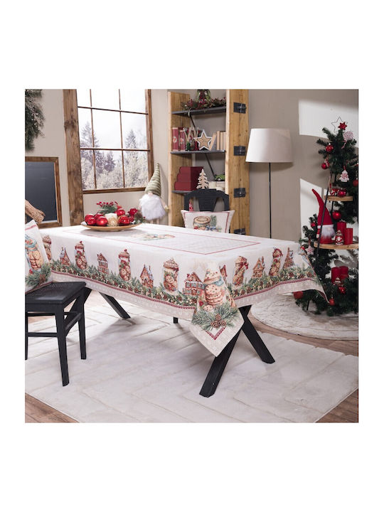 Teoran Weihnachtlich Tischtuch Stoff Weiß L140x...