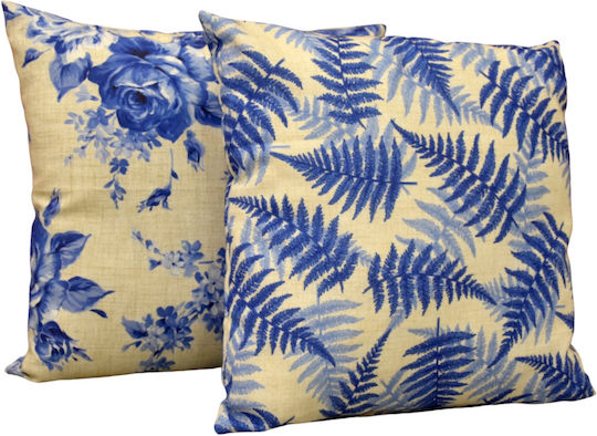 Decotelia Față De Pernă Ecru-Bleu Set 2 Buc 45x45 Cm