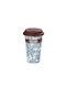 Cana ceramică Delonghi Dlsc064 cu pereți dubli termici, model Delonghi Blue Flower, 300ml, capac din silicon