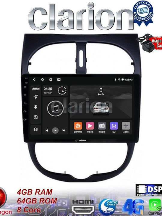 Clarion Sistem Audio Auto pentru Peugeot 206 2002 > 2006 (Bluetooth/USB/WiFi/GPS/Apple-Carplay/Android-Auto)