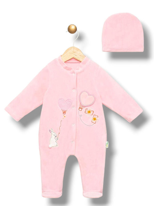 Babydom Baby Bodysuit Set Velvet with Cap Pink 2pcs
