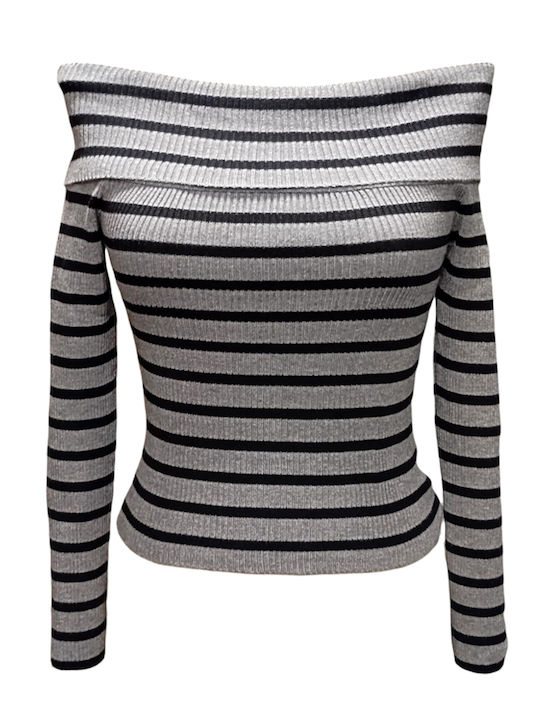 Women's Long Sleeve Sweater Striped Grey