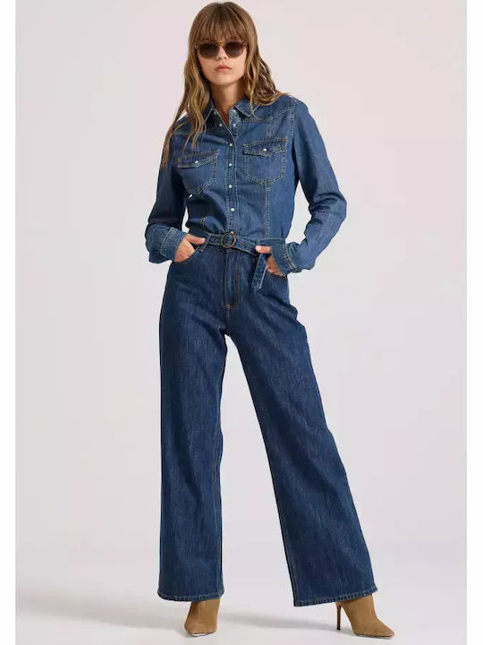 High Waist Women's Jean Trousers in Regular Fit Blue Denim