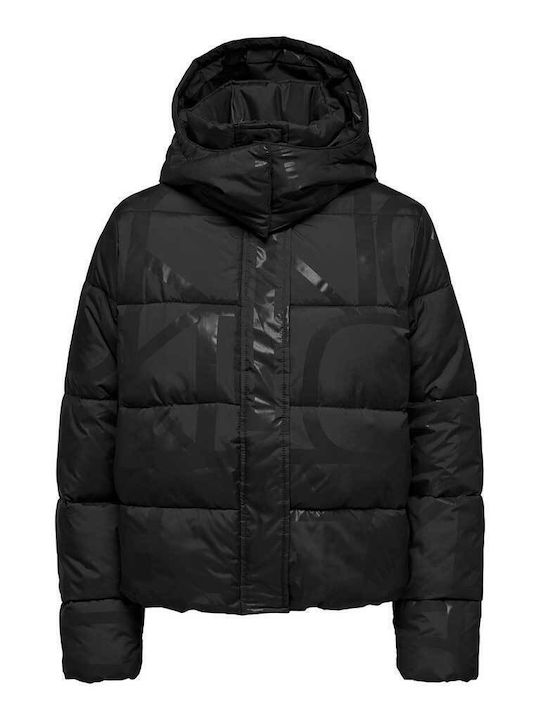 Women's Short Puffer Jacket for Winter Black
