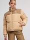 Women's Short Puffer Jacket Double Sided for Winter Beige