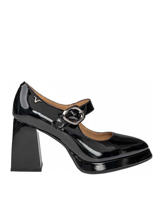 19V69 Pantofi cu toc cu Curea Negre