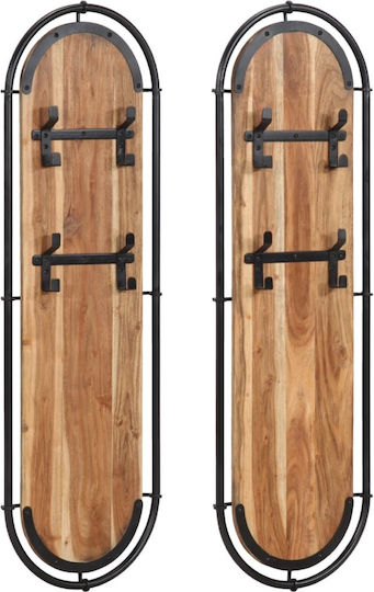 vidaXL Wooden Wall Hanger 16 Hooks Brown 34x110cm 2 Pieces