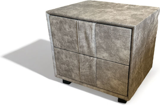 Bedside Table with Grey Fabric Upholstery 50x41x45cm