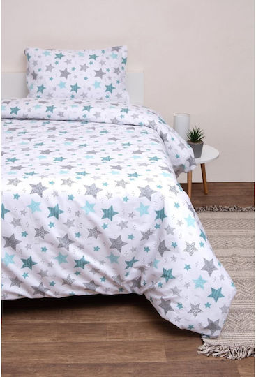 Viopros Set Kinderbettdecke Beidseitig Einzel mit Kissenbezug Seirios Weiß 160x240cm