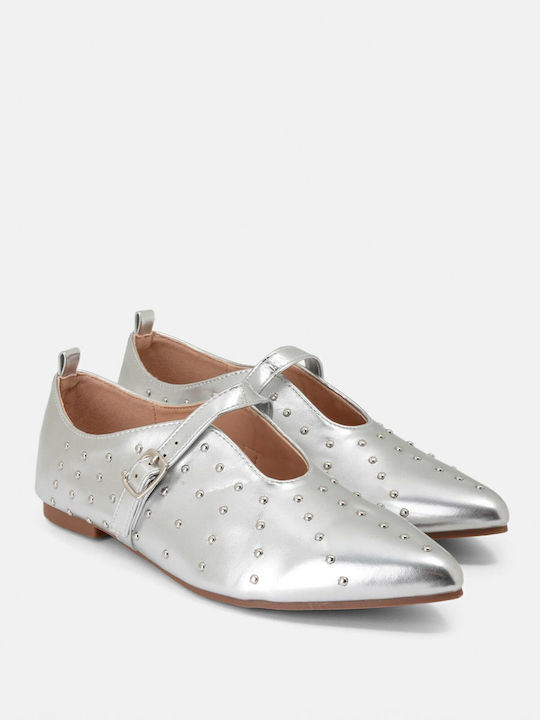 Bozikis Damen Ballerinas Spitz zulaufend in Sil...