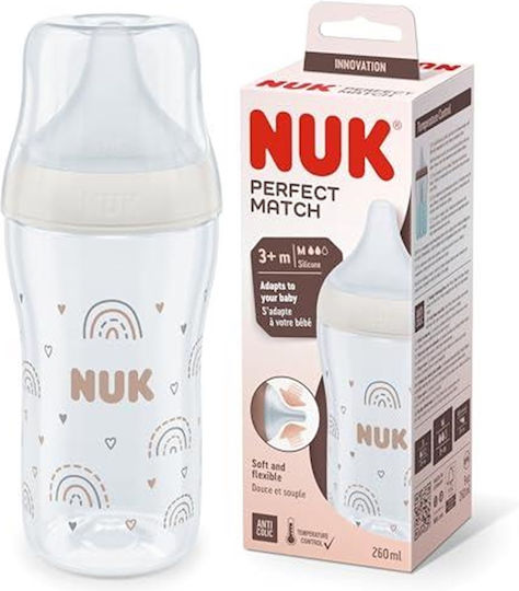 Nuk Biberon Plastic Perfect Anti-colici cu Tetină din Silicon pentru 3+ Luni Multicolor 260ml