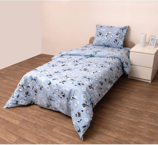Viopros Sheet Set Single with Elastic Band Cotton Blue 100x200cm 3pcs