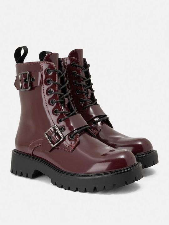 Stiefeletten Damen aus Lackleder Burgundisch