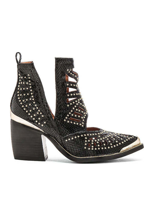 Maceo Black 00138 Leather Women's Ankle Boots with Medium Heel Black