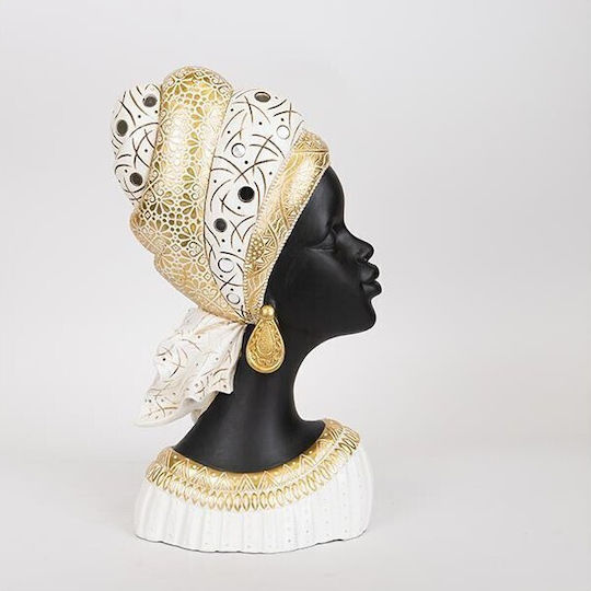Decorative Resin Sculpture Woman Turban Gold-White-Black 22x11.5x38.5cm 13935 752-27046