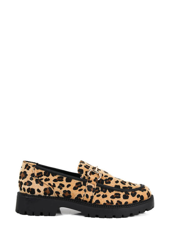 Leopard Suede Loafers with Gold Metallic Detail