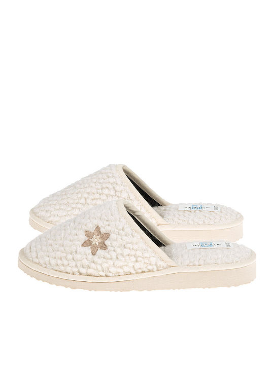 Woolen Winter Women's Slippers Beige