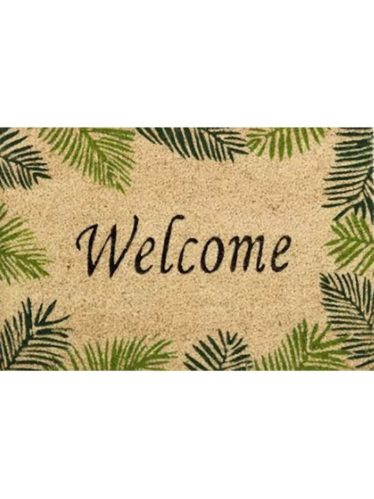 Etoile Entrance Mat made of Coir with Anti-slip Backing Welcome - Tropical Leafs 43x73cm
