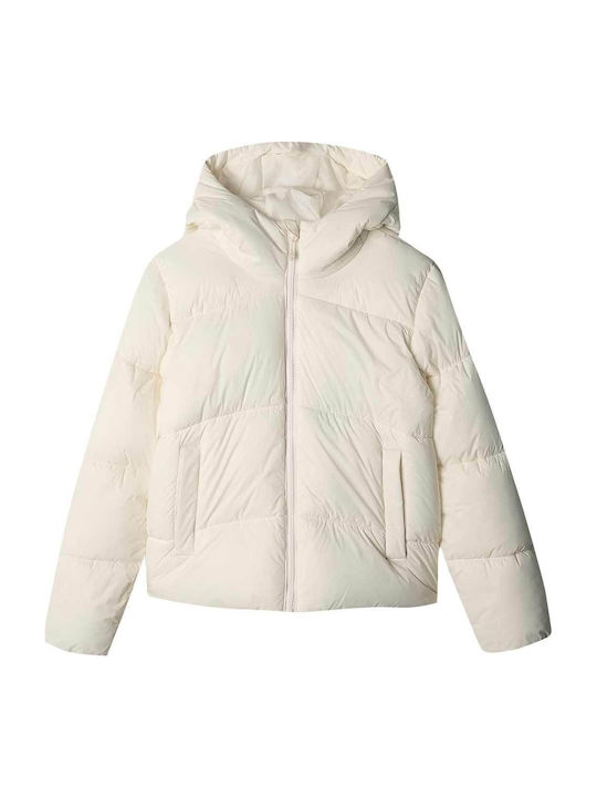 Waterproof Kids' Quilted Jacket with Hood White