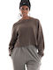Γυναικείο Crop Top Βαμβακερό Μακρυμάνικο Light Brown