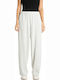 Damen Hoch tailliert Stoff Hose mit Gummizug Ecru