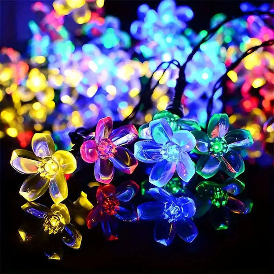 Luminele Solare de Tip Flori de Cireș 50 Leduri Alb Cald Multicolor 5m Lungime