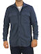 Μακρυμάνικo Φανελένιο Overshirt σε Κανονική Γραμμή Μπλε
