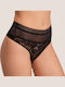 Ψηλόμεσο Γυναικείο String με Δαντέλα Μαύρο Black