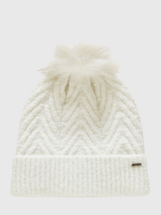 Pom Pom Beanie Beanie Knitted in White color