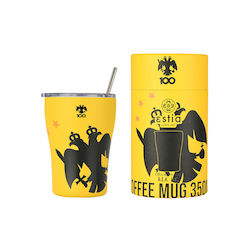 Estia Coffee Mug Save The Aegean Recyclable Glass Thermos Stainless Steel BPA Free 350ml AEK BC Edition with Straw Estia Coffee Mug Save The Aegean Recyclable Glass Thermos Stainless Steel BPA Free 350ml AEK BC Edition with Straw