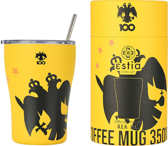 Estia Coffee Mug Save The Aegean Glas Thermosflasche Rostfreier Stahl BPA Frei 350ml Aek bc mit Stroh