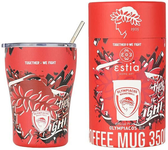 Estia Coffee Mug Save The Aegean Glass Thermos Stainless Steel BPA Free 350ml Olympiacos BC Edition Together We Fight with Straw