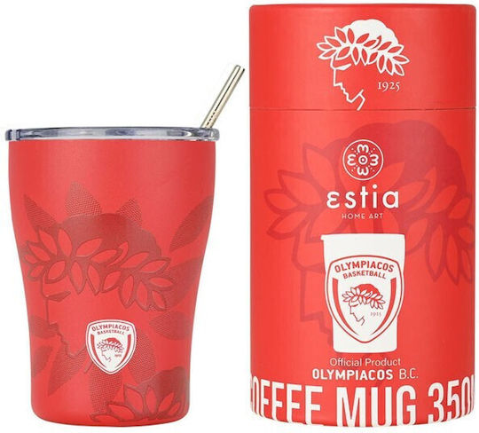 Estia Coffee Mug Save The Aegean Ανακυκλώσιμο Ποτήρι Θερμός Ανοξείδωτο BPA Free 350ml Olympiakos BC Edition με Καλαμάκι