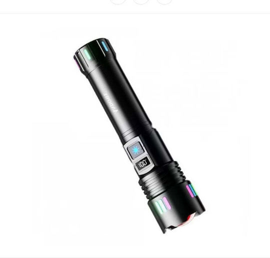 Lanternă LED de mână P45 Rază 500m Indicator baterie Negru