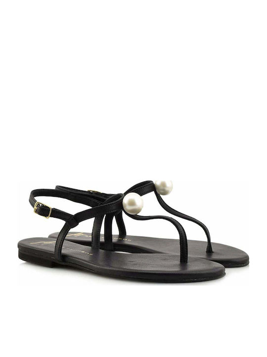Leder Flache Sandalen für Damen in Schwarz Farbe