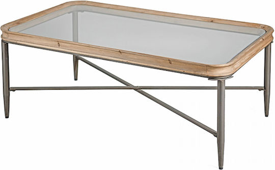 Rechteckiges Zentral Kaffeetisch aus Massivholz Glas M122xL71xH43.5cm