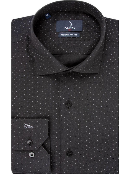 Ncs Cotton Shirt Regular Fit Black With Small Check Gray