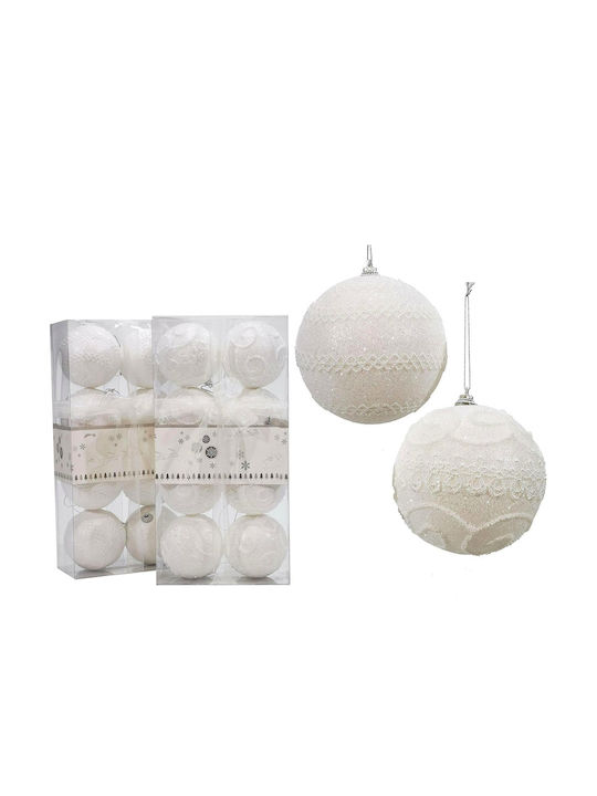 Hanging Ball Ornament Ornament White 8cm Set 8pcs