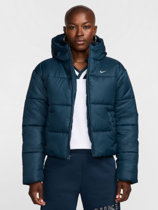 Nike Kurz Damen Puffer Jacke für Winter Blau